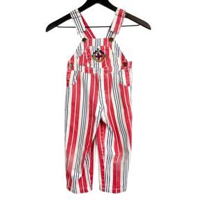 Vintage 90s Okie Dokie Red White Stripe Overalls Cotton Boys - 4T 4